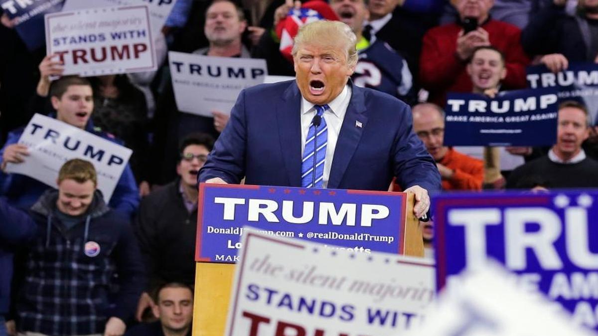 Republican presidential candidate Donald Trump addresses a gathering during a campaign stop at the Tsongas Center in Lowell, Mass., Monday, Jan. 4, 2016.
