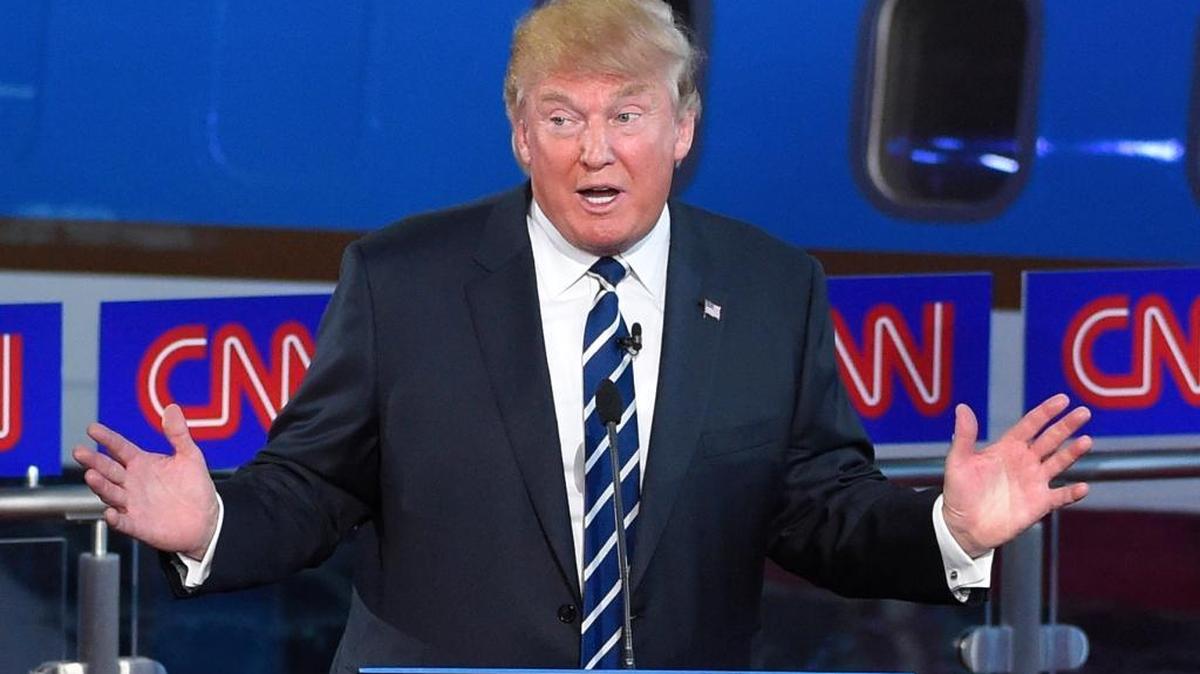 
Republican presidential candidate Donald Trump, speaks during the CNN Republican presidential debate at the Ronald Reagan Presidential Library and Museum on Wednesday, Sept. 16, 2015.
