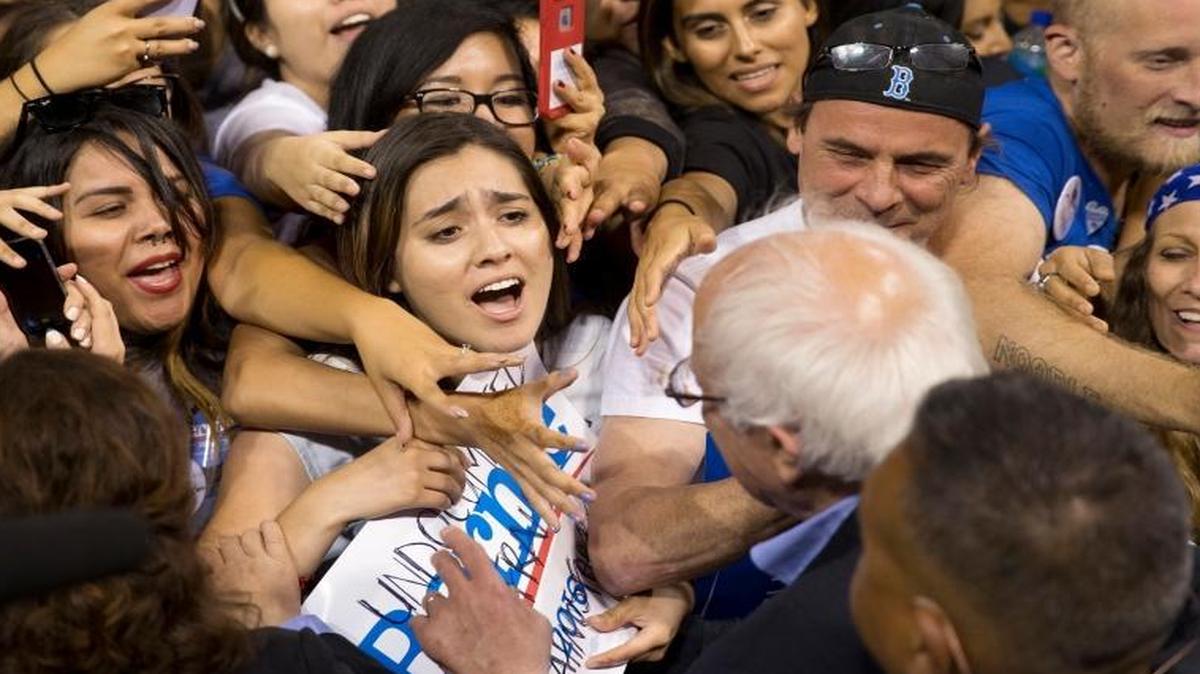 In this May 17, 2016, photo, Democratic presidential candidate Sen. Bernie Sanders, I-Vt., greets supporters after speaking at a rally in Carson, Calif. Bernie Sanders' campaign is mining deep into voter data from Hispanic enclaves, scouting for hidden supporters in an effort to undercut Hillary Clinton in a contest that he has vowed to fight to the end.
