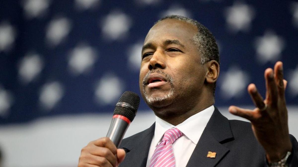 Republican presidential candidate Ben Carson speaks during a rally Friday at West Memphis High School in West Memphis, Ark.