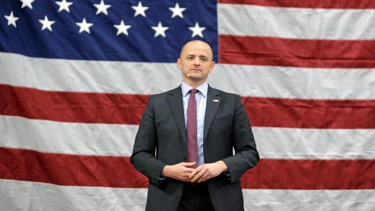 Independent candidate Evan McMullin speaks during a rally in Draper, Utah, where he is within striking distance of winning the state. McMullin’s declared vice presidential candidate, defense consultant Nathan Johnson, has not appeared publicly with McMullin or talked to the media.