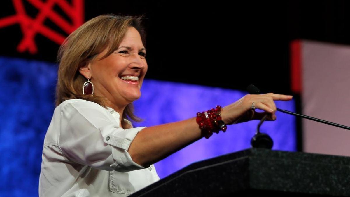 State Senator Konni Burton prepares to lead the Pledge of Allegiance at the Republican Party of Texas State Convention in Dallas at the Kay Bailey Hutchison Convention Center in May.