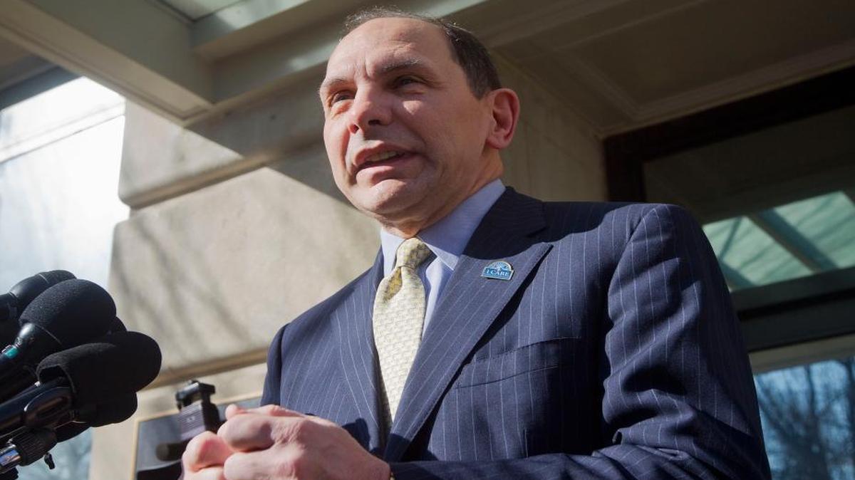 In this Feb. 24, 2015, file photo, Veteran Affairs Secretary Robert McDonald speaks to reporters outside VA Headquarters in Washington.