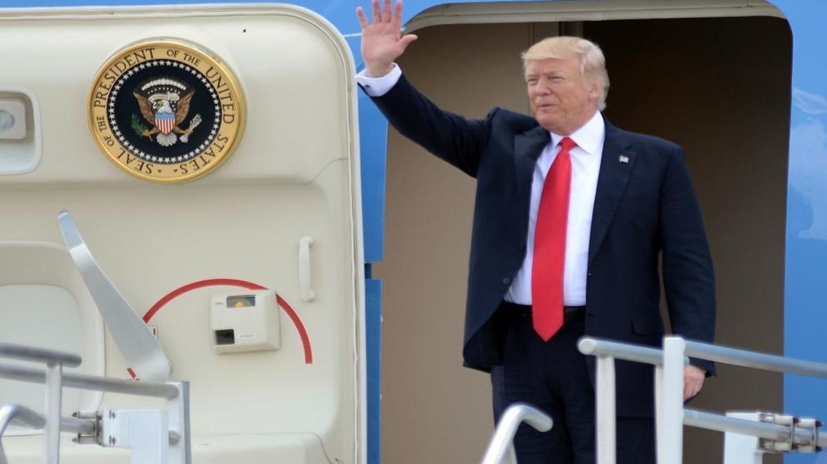 President Donald Trump arrives at Hartsfield Jackson International Airport aboard Air Force One, April 28, 2017. He was in town for a speech to the National Rifle Association's convention and a fundraiser for 6th Congressional District candidate Karen Handel.