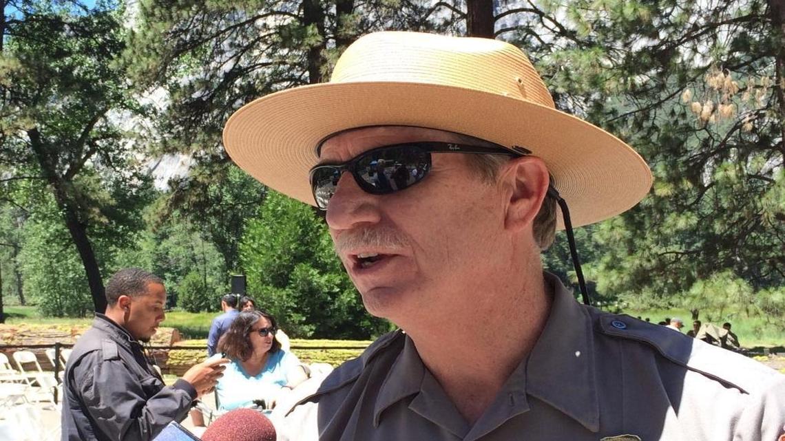 Yosemite National Park Superintendent Don Neubacher talks to reporters in August after President Barack Obama's speech in the park.