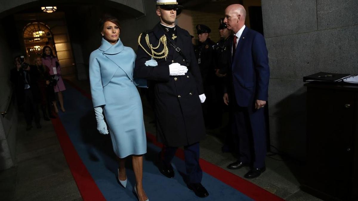 Melania Trump arrives on the West Front of the Capitol in Washington on Jan. 20 for the inauguration ceremony.