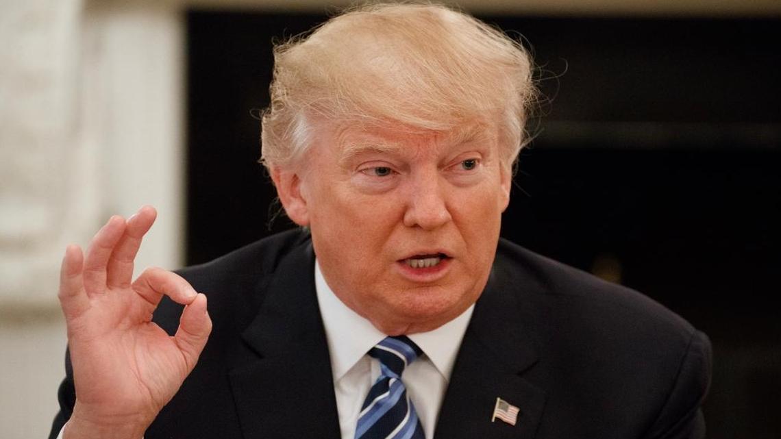 President Donald Trump speaks during a meeting with airline executives in the State Dining Room of the White House in Washington, Thursday, Feb. 9, 2017.