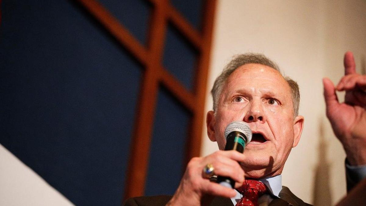 Former Alabama Chief Justice and U.S. Senate candidate Roy Moore speaks to supporters, Tuesday, Aug. 15, 2017, in Montgomery, Ala. Much of Trump’s base backs Moore in the upcoming Senate primary runoff, but the president is supporting Moore’s opponent.