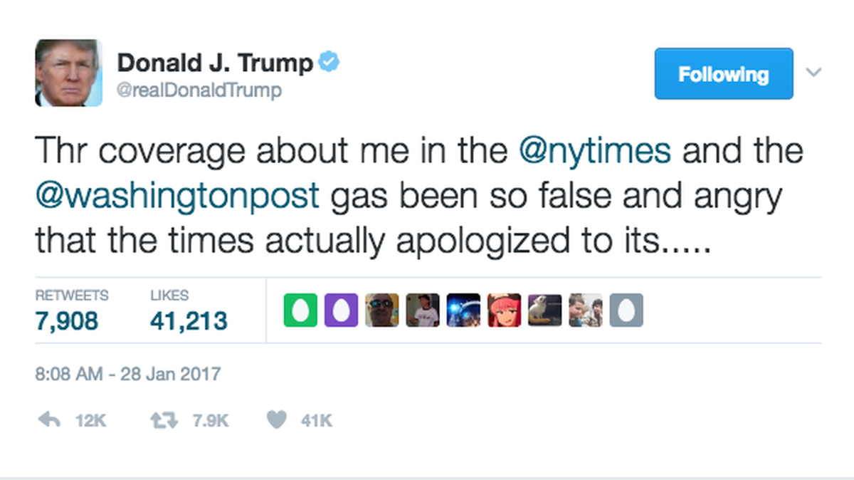 One of Trump’s tweets Saturday, which contains two spelling errors.