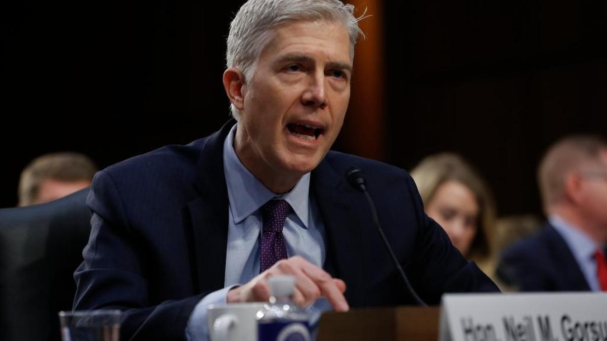 Supreme Court Justice nominee Neil Gorsuch speaks on Capitol Hill in Washington on Tuesday during his confirmation hearing before the Senate Judiciary Committee.