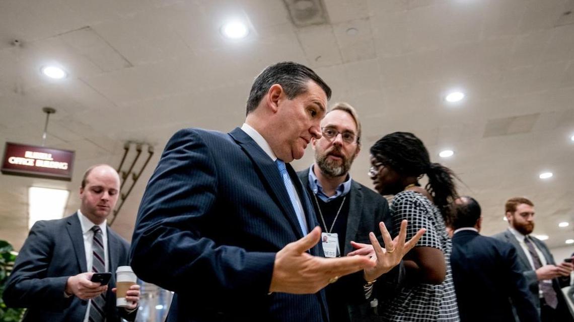 Sen. Ted Cruz, R-Texas, speaks to reporters as he walks towards the Senate on Capitol Hill in Washington, Thursday, Jan. 18, 2018.