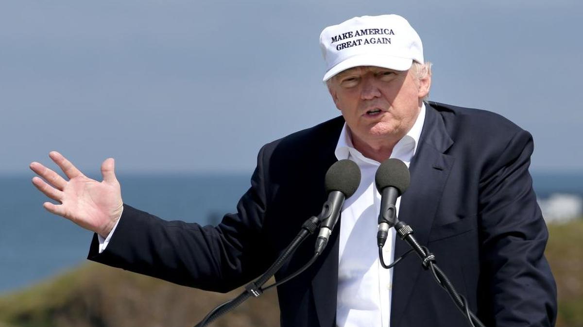 The presumptive Republican presidential nominee Donald Trump makes a speech at his revamped Trump Turnberry golf course in Turnberry Scotland Friday June 24, 2016. Trump, in Scotland the day after the United Kingdom voted to leave the European Union, saluted the decision, saying the nation's citizens "took back their country."