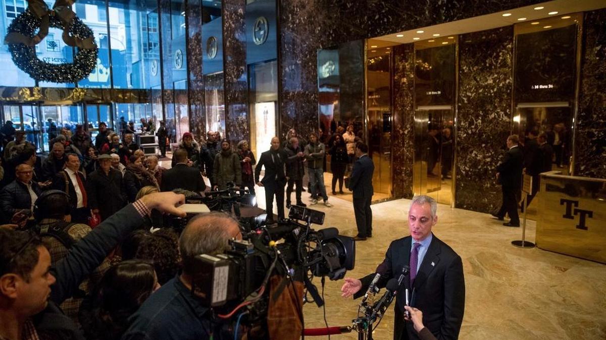 Chicago Mayor Rahm Emanuel speaks with reporters after meeting with President-elect Donald Trump at Trump Tower in New York on Wednesday.