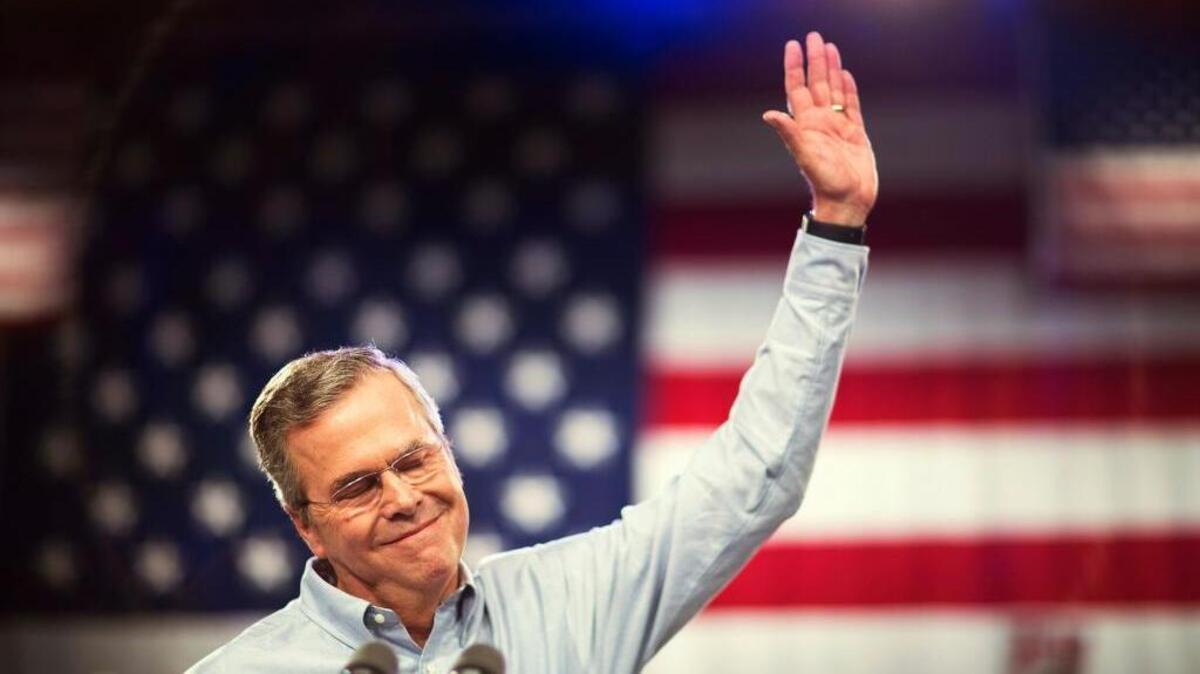 Former Florida Gov. Jeb Bush waved as he took the stage before he formally joined the race for president, at Miami Dade College in Miami.