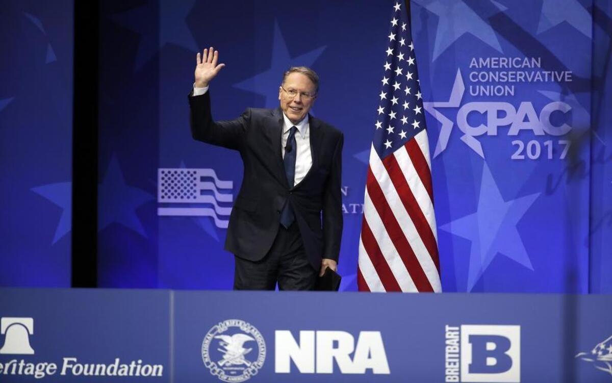 National Rifle Association (NRA) Executive Vice President and Chief Executive Officer Wayne LaPierre arrives to speak at the Conservative Political Action Conference (CPAC), Friday, Feb. 24, 2017, in Oxon Hill, Md.