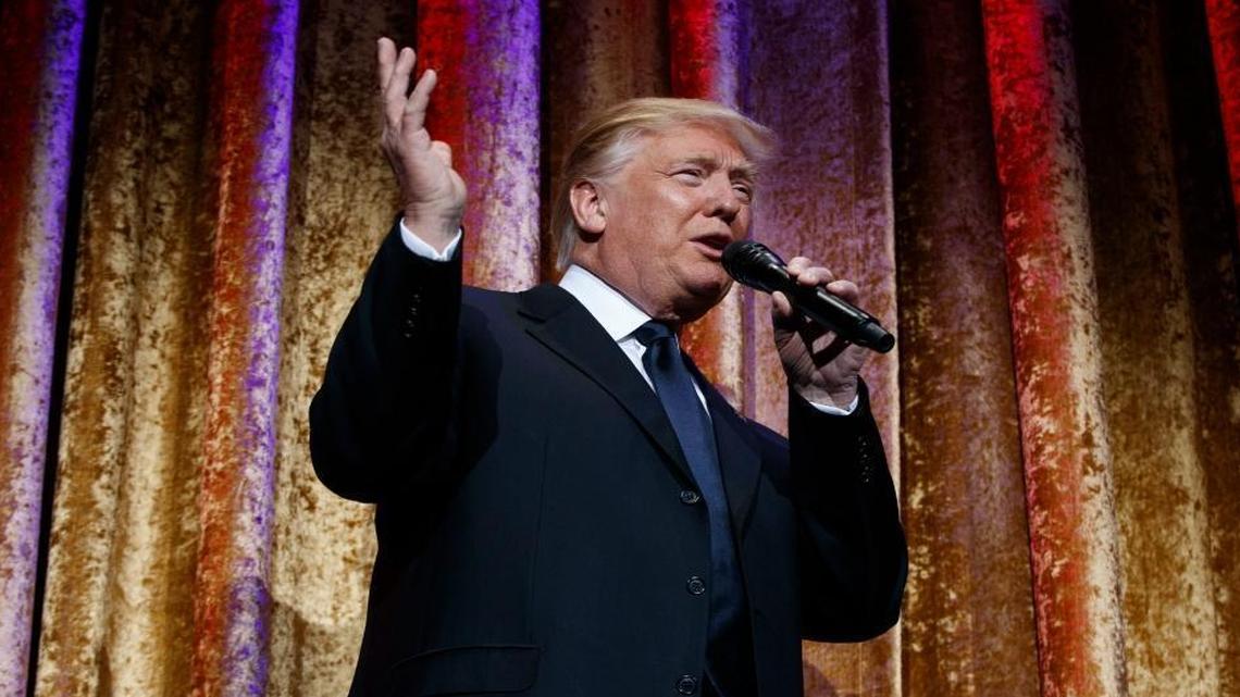 President-elect Donald Trump speaks during the presidential inaugural Chairman's Global Dinner, Tuesday, Jan. 17, 2017, in Washington.