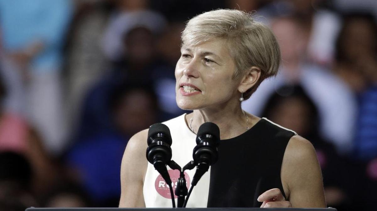 North Carolina Democratic Senate candidate Deborah Ross speaks to the crowd before speaking at a campaign rally for Hillary Clinton in Charlotte, N.C., Tuesday, July 5, 2016. U.S. Sen. Richard Burr of North Carolina is criticizing his Democratic challenger, Deborah Ross, saying she has failed to make clear her position on the Trans-Pacific Partnership – a trade deal that critics say could add hurt North Carolina communities already damaged by the North American Free Trade Agreement.