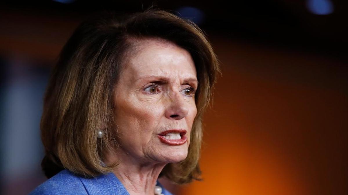 House Minority Leader Nancy Pelosi of California speaks to reporters during a news conference on Capitol Hill in Washington Thursday.