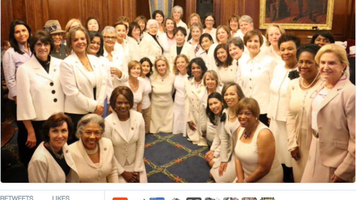 House Democratic women show off their all-white outfits.