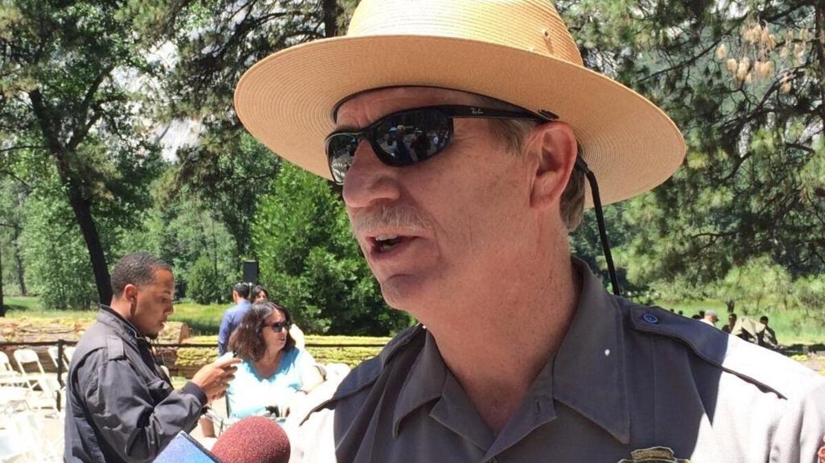 Yosemite National Park Superintendent Don Neubacher talks to reporters last month. On Thursday, he announced his retirement.