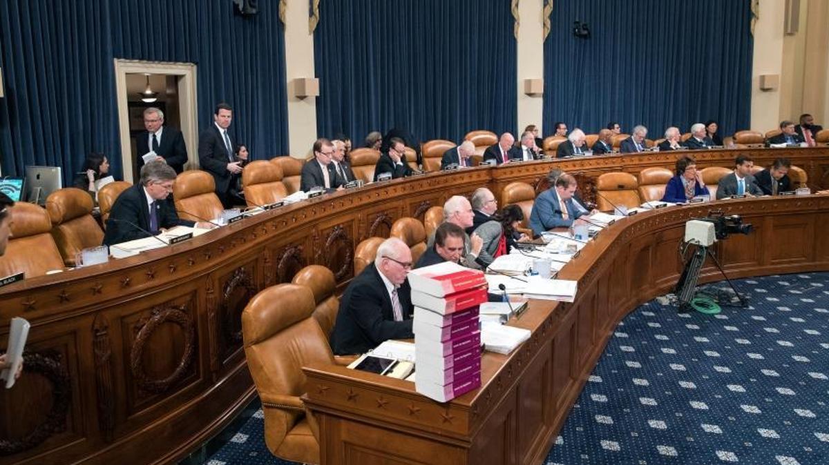 Members of the tax-writing House Ways and Means Committee work to shape the GOP's far-reaching tax overhaul, on Capitol Hill in Washington Monday.