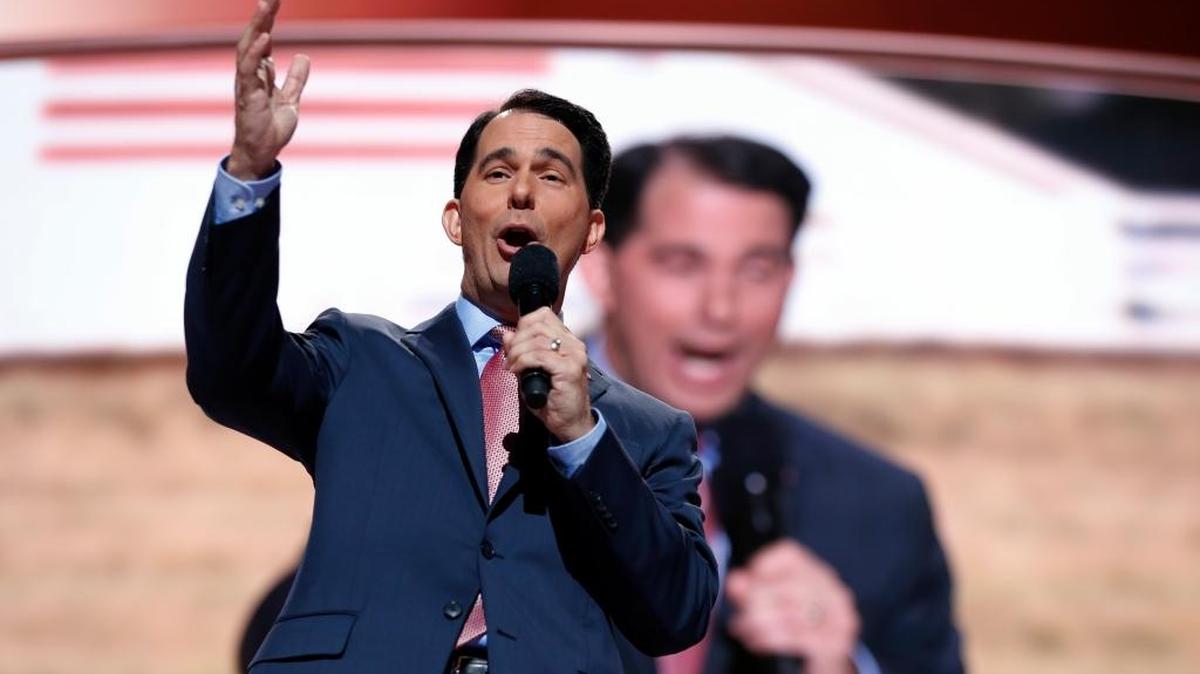 Gov. Scott Walker of Wisconsin speaks during the third day session of the Republican National Convention in Cleveland on Wednesday.