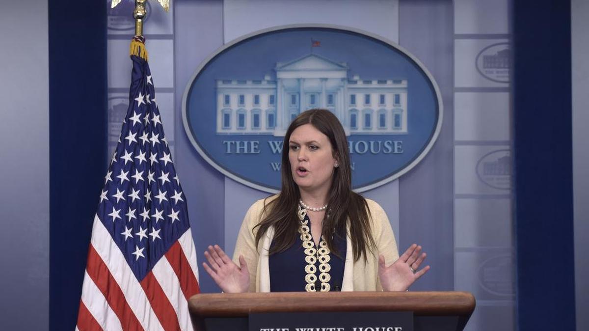 Deputy White House press secretary Sarah Huckabee Sanders speaks during the daily briefing at the White House in Washington on Wednesday.
