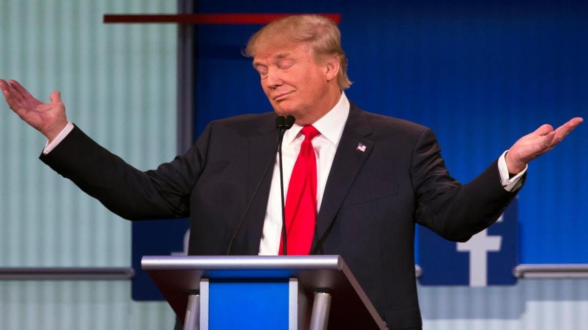 
Donald Trump at the first Republican presidential debate at the Quicken Loans Arena Thursday.

