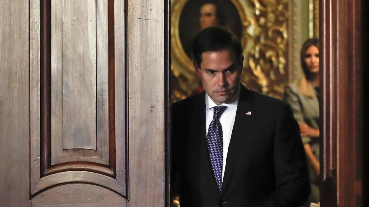 Sen. Marco Rubio, R-Fla., walks into a news conference on on Capitol Hill in Washington, Wednesday, Oct. 25, 2017.