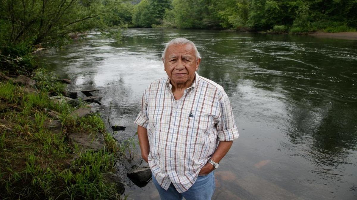 Billy Frank Jr., chairman of the Northwest Indian Fisheries Commission, poses for a photo, Friday, June 29, 2012, at Frank's Landing on the Nisqually River near Olympia, Wash. Frank, who died in 2014, was a tribal advocate argued that treaty rights with the U.S. are at risk because the region is losing habitat that salmon need to survive. Frank was honored posthumously with the Presidential Medal of Freedom on Tuesday, Nov. 24, 2015. (AP Photo/Ted S. Warren)