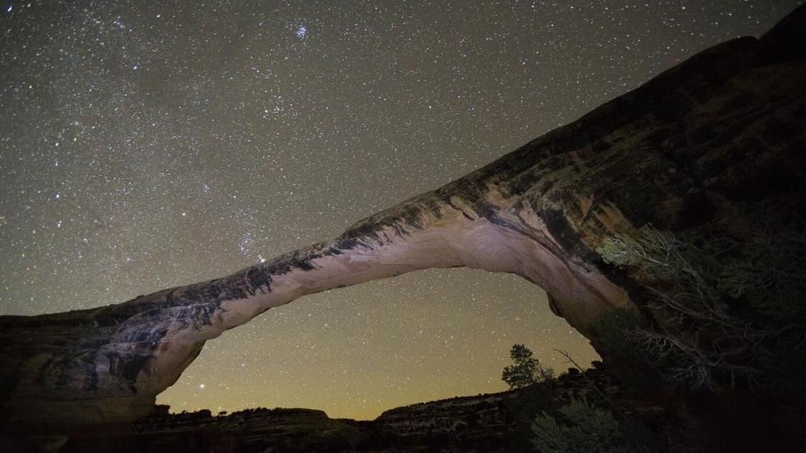 Constellations shine behind Owachomo bridge at the Natural Bridges National Monument, part of the new Bears Ears National Monument in southeast Utah. A new study finds that Bears Ears has darker night skies – essential for stargazing – than seven other national parks in the West of similar size.
