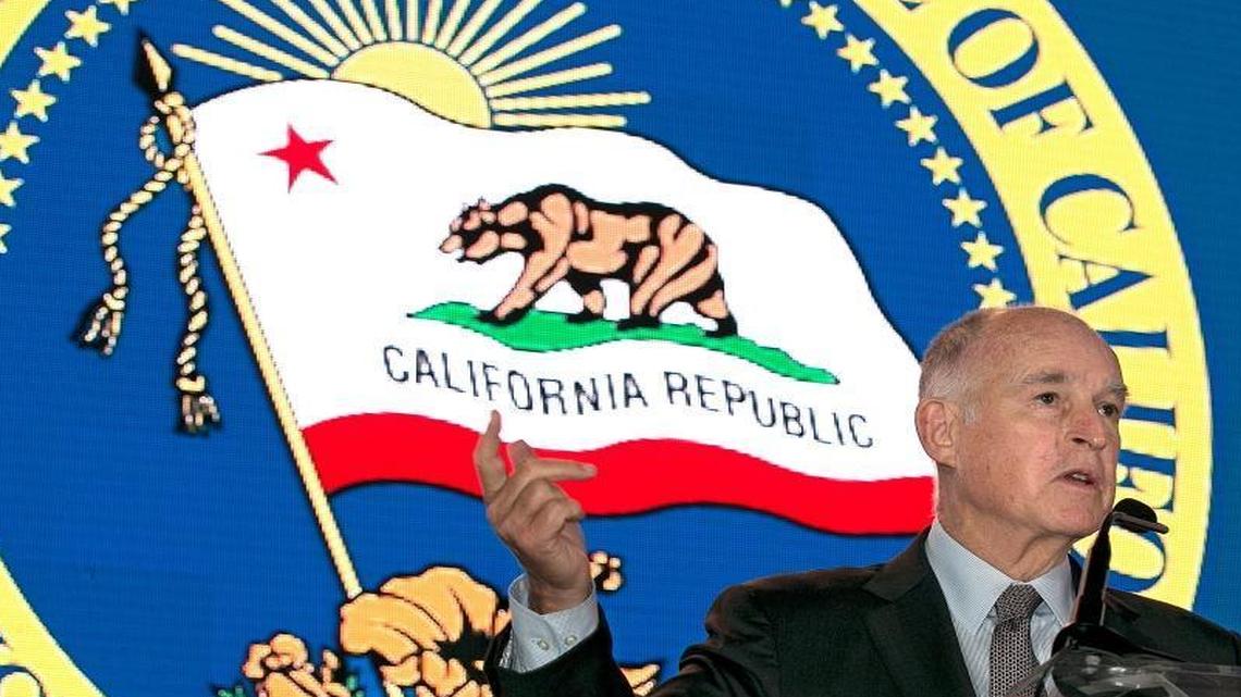 California Gov. Jerry Brown speaks at the California Chamber of Commerce 92nd Annual Sacramento Host Breakfast on June 1, 2017, in Sacramento, Calif. Brown said Thursday that Trump’s decision to withdraw from the Paris climate change agreement was “misguided and insane.”