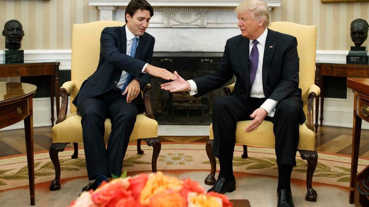 President Donald Trump with Canadian Prime Minister Justin Trudeau in the Oval Office Monday. Noting the meeting was Trump’s first tweet Monday.