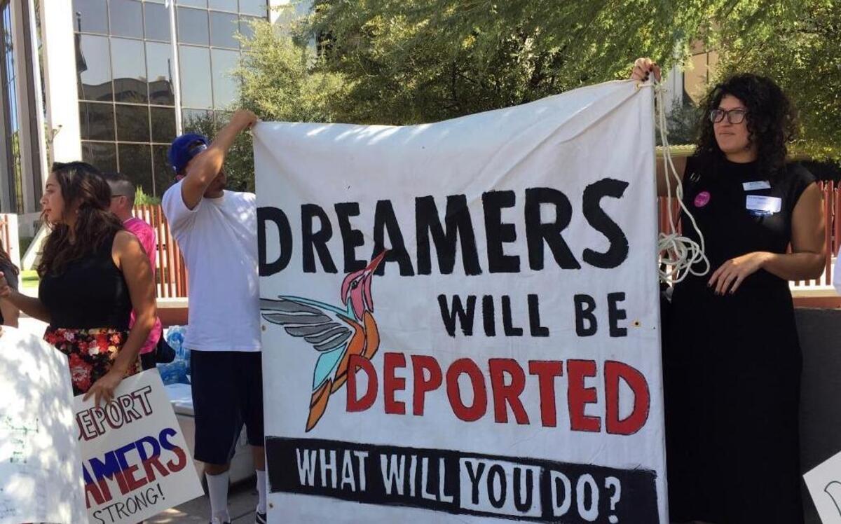 Immigrant rights groups, advocating for DACA, the program that allows youths who were brought to the country illegally as children to legally work and be shielded from deportation, rally in Phoenix, Ariz., Monday, Aug. 28, 2017.
