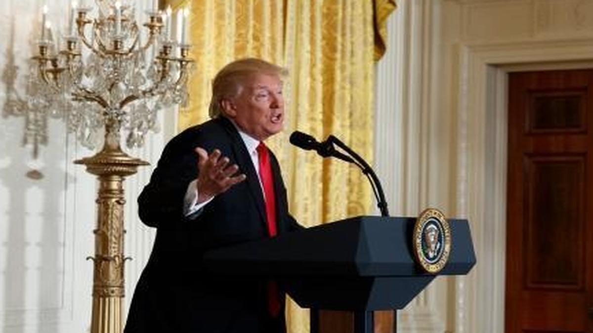 President Donald Trump speaks during a news conference in the East Room of the White House in Washington, Thursday, Feb. 16, 2017.