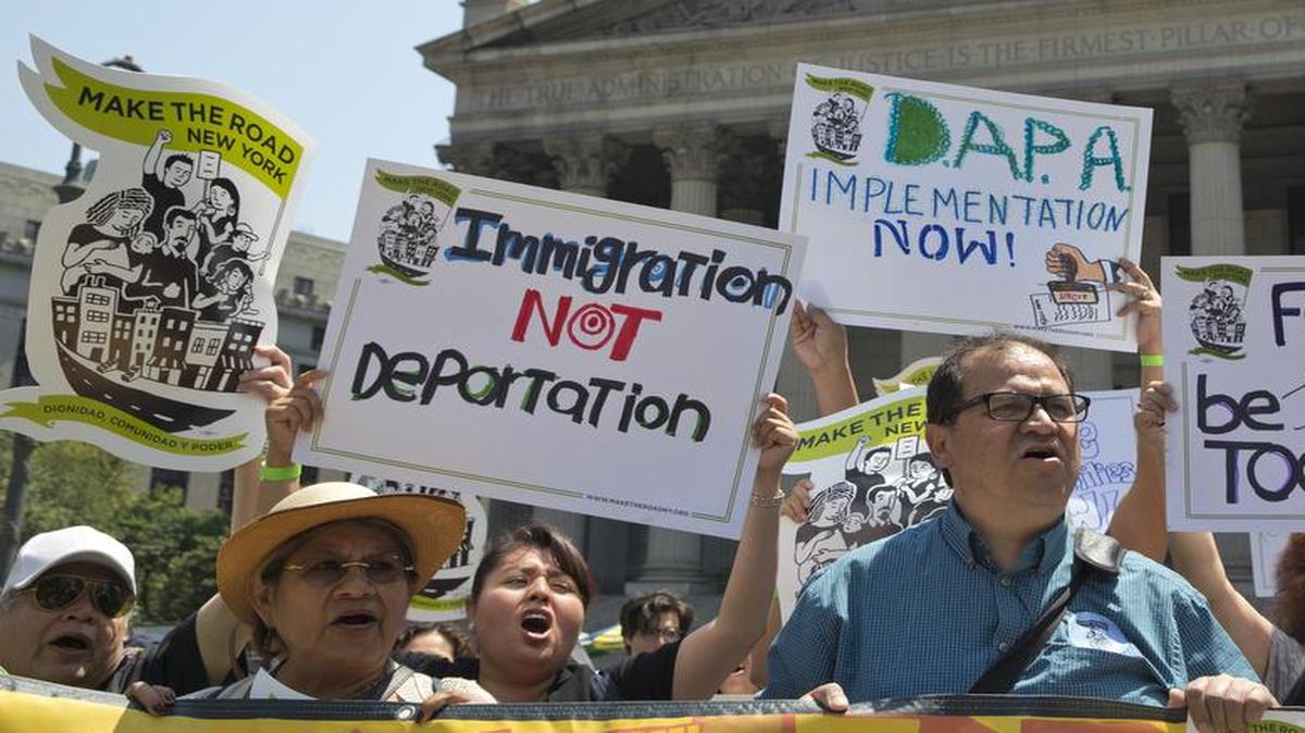 Demonstrators protested the U.S. Supreme Court’s decision on immigration outside the New York Supreme Court in June.