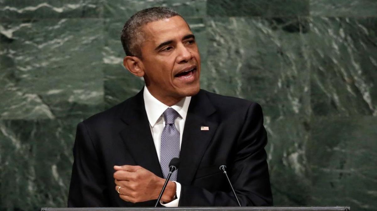 
President Barack Obama addresses the 70th session of the United Nations General Assembly on Monday, Sept. 28, 2015.
