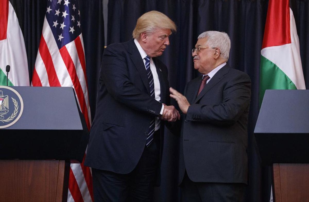 President Donald Trump shakes hands with Palestinian President Mahmoud Abbas after making statements to the press on May 23, 2017, in the West Bank City of Bethlehem.