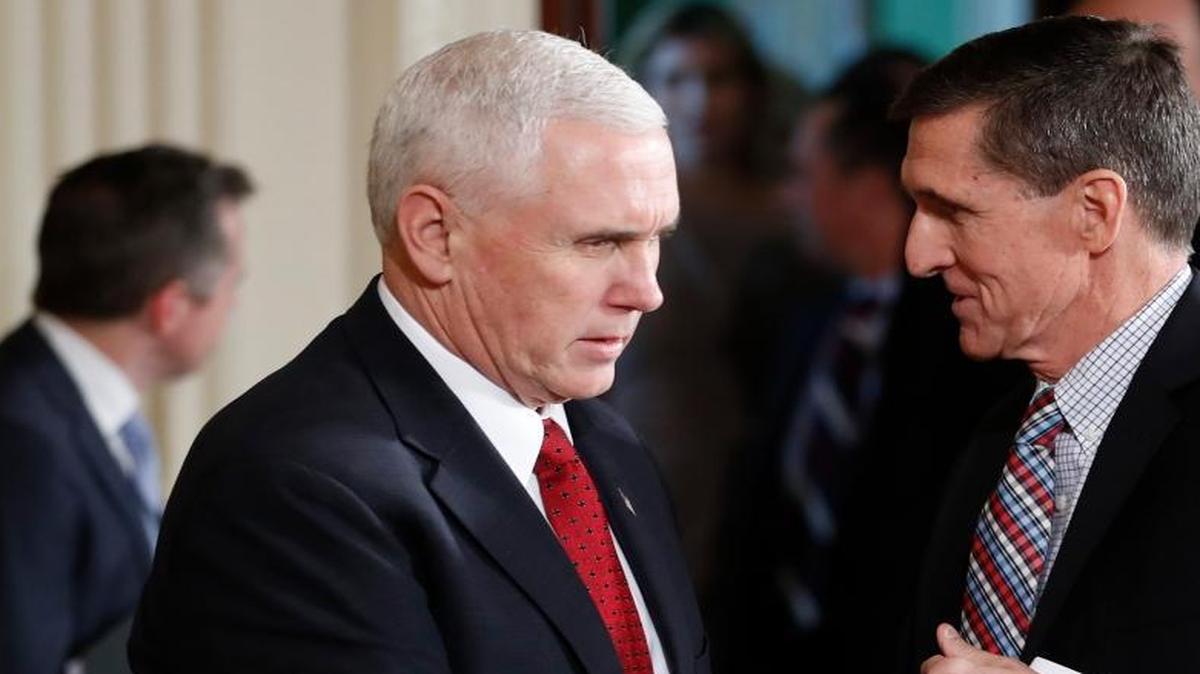 Vice President Mike Pence and National Security Adviser Michael Flynn shook hands before a news conference featuring President Donald Trump and Japanese Prime Minister Shinzo Abe at the White House Feb. 10.
