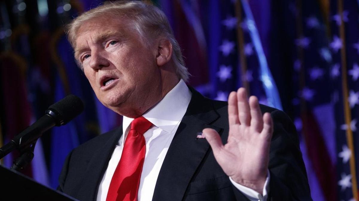 In this Nov. 9, 2016, file photo, President-elect Donald Trump speaks during a rally in New York.