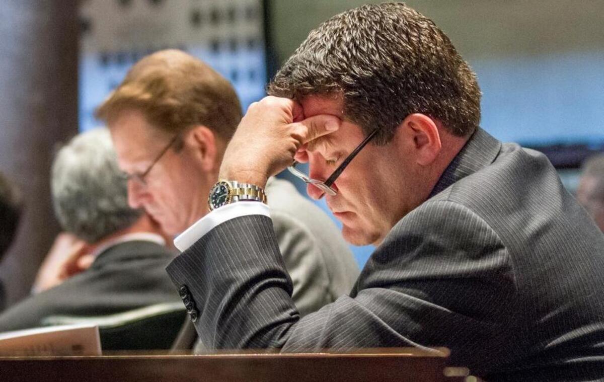 In this April 17, 2013, file photo, state Sen. Mark Green sits at his desk in the Senate chamber in Nashville, Tenn.