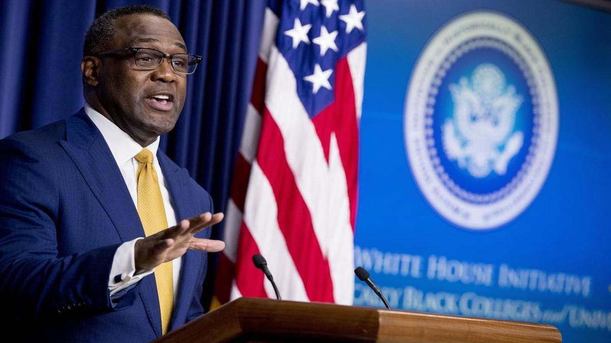 White House Initiative on Historically Black Colleges and Universities incoming Executive Director Johnathan Holifield speaks during the White House Summit on Historically Black Colleges and Universities at the White House complex, Monday, Sept. 18, 2017, in Washington.