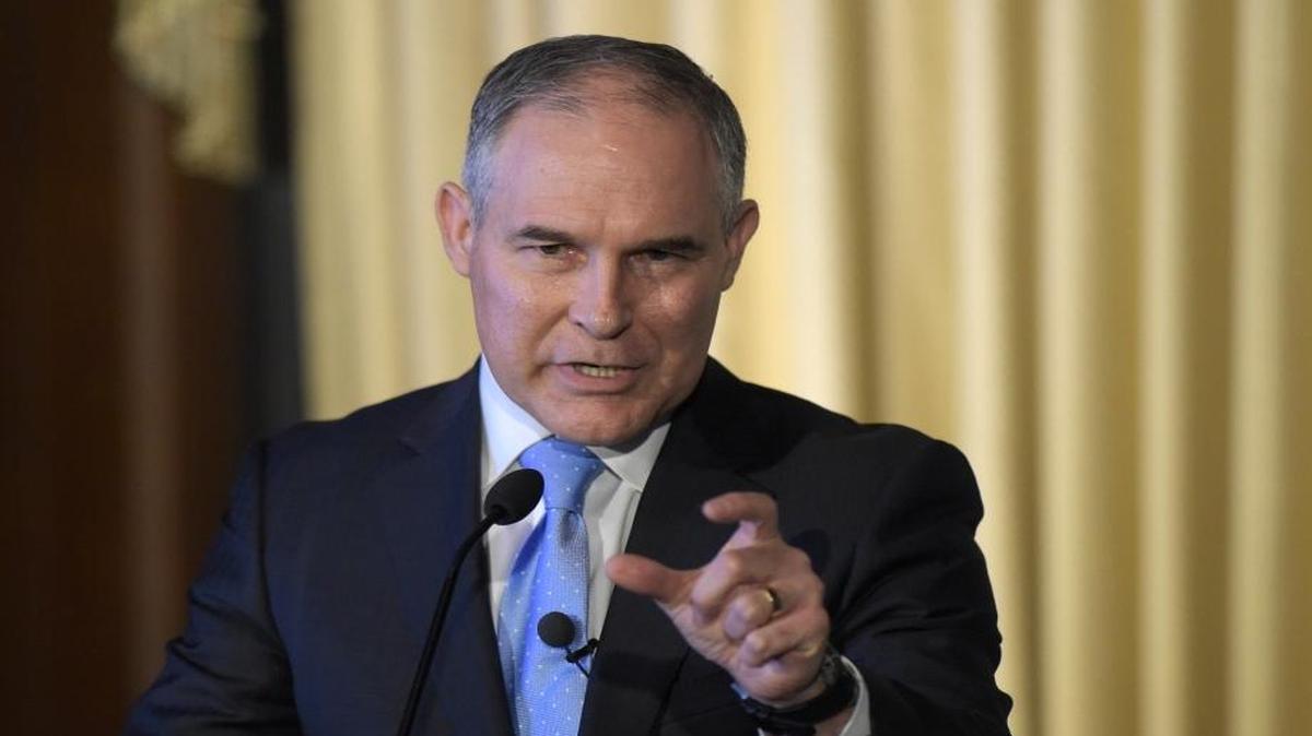 In this Feb. 21, 2017, file photo, Environmental Protection Agency Administrator Scott Pruitt speaks in Washington. President Donald Trump is proposing to cut a third of the EPA’s funding.