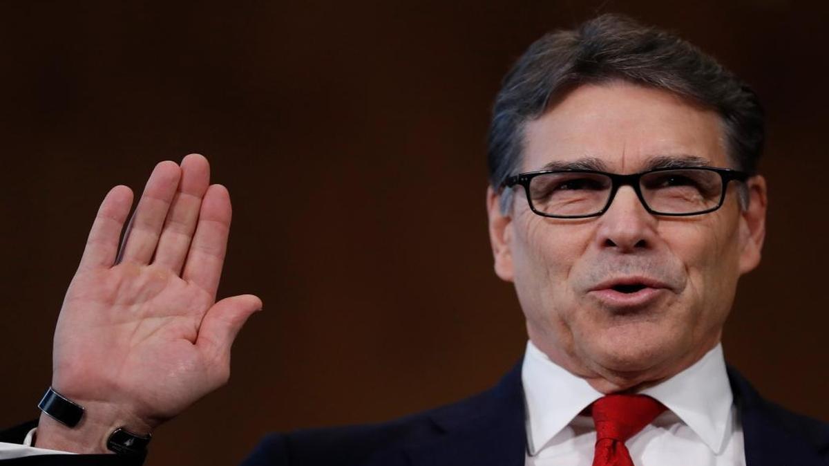 Former Texas Gov. Rick Perry, is sworn-in on Capitol Hill in Washington, Thursday, Jan. 19, 2017, prior to testifying at his confirmation hearing before the Senate Energy and Natural Resources Committee.