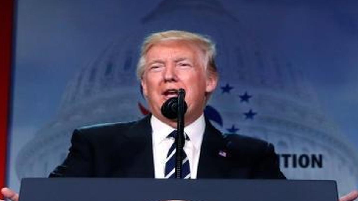 President Donald Trump speaks to a Faith and Freedom conference at the Omni Shoreham Hotel, Thursday, June 8, 2017, in Washington.