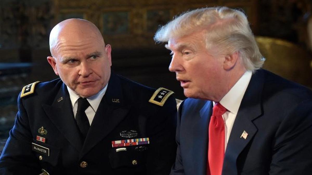 President Donald Trump and Army Lt. Gen. H.R. McMaster at Trump's Mar-a-Lago estate in Palm Beach, Fla.