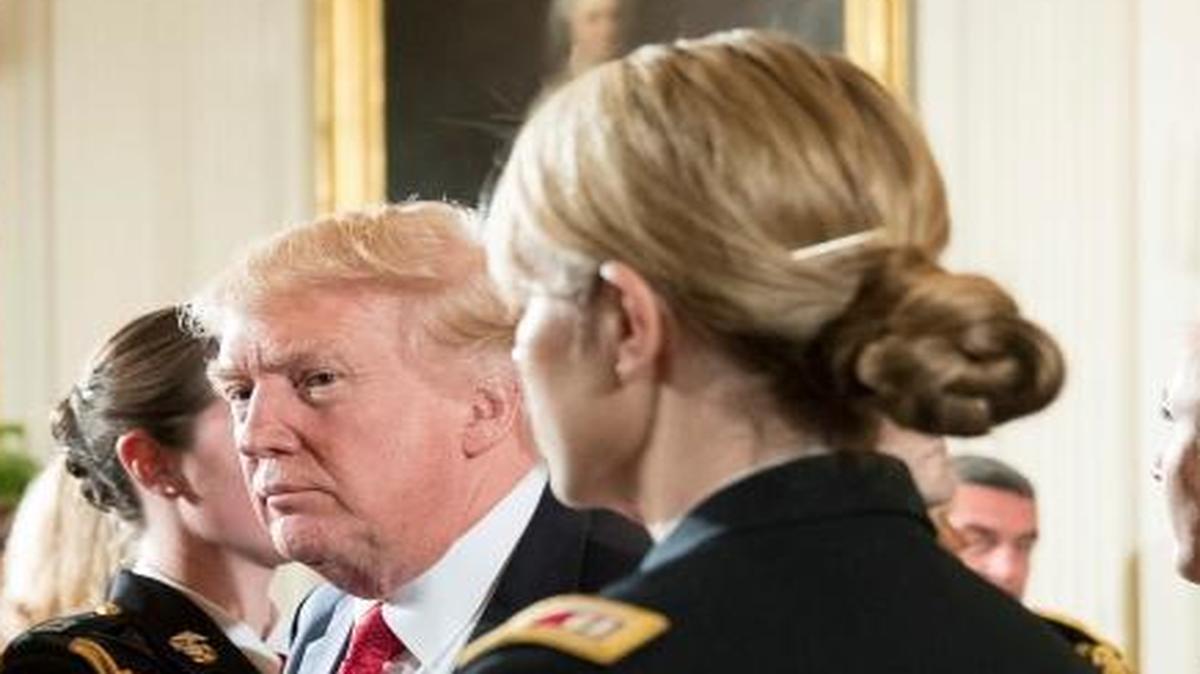 President Donald Trump departs after speaking at a women's empowerment panel, Wednesday, March 29, 2017, in the East Room of the White House in Washington.