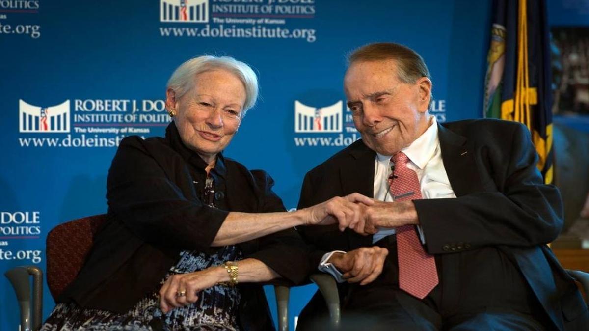 Former Sen. Bob Dole appeared with former Sen. Nancy Kassebaum Baker at the Robert J. Dole Institute of Politics in Lawrence, Kan., in September 2016.