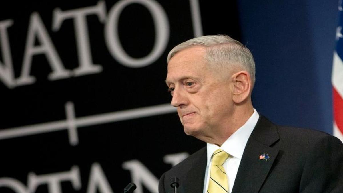 U.S. Secretary of Defense Jim Mattis speaks during a media conference at NATO headquarters in Brussels on Thursday, Feb. 16, 2017.