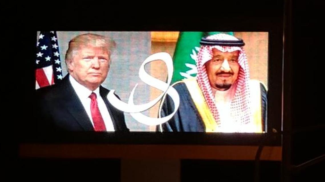 Images of President Trump and Saudi King Salman are displayed throughout the Saudi capital in anticipation of Trump's two-day visit.